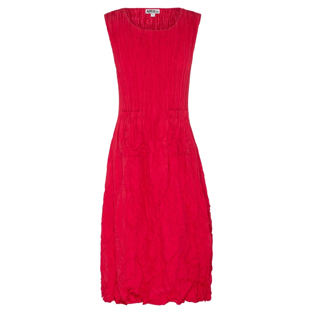 Alquema Smash Pocket Pleated Midi Dress in Raspberry Red Small